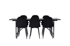 Valgomojo stalas Astrid 200*75 - Matinė juoda / Matinė juoda MDF su lukštu + Valgomojo kėdė Polar - Juodos kojos / Black Velvet _6