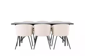 Valgomojo stalas Astrid 200*75 - Matinė juoda / Matinė juoda MDF su lukštu +Berit kėdė - Juoda / Beige Velvet _6