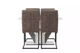 Valgomojo stalas Disa 120/160x80, Balta/Pilka+4 kėdės Zizo, Juoda/Ruda