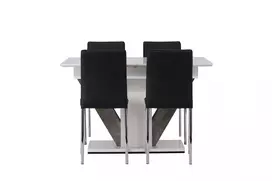 Disa valgomojo stalas 120/160*80 – baltas / pilkas MDF + valgomojo kėdė Lily – chromuota koja / juoda PU _4
