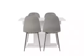Valgomojo stalas Plutonas 120/160*90- Baltas / MDF stiklas + Valgomojo kėdė Eva - Šviesiai pilka / Šviesiai pilka Velvet _4