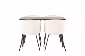 Valgomojo stalas Kaseidon, Tamsi ruda + 4 kėdės Berit, Juoda/Beige