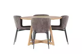 Valgomojo stalas Yakidon – Guminė mediena/Oaklook MDF + Modesto valgomojo kėdė – pilka/rūkyta juoda boucle _4