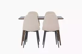 „Kaseidon“ valgomojo stalas – guminis / tamsiai rudas MDF + valgomojo kėdė „Polar“ – juoda / smėlio spalvos „Boucle“ _4