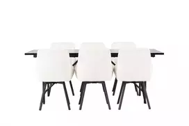 Valgomojo stalas Astrid, 200x75cm, Juoda + 6 kėdės Rosie, Juoda/Beige
