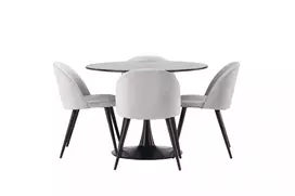 Valgomojo stalas Glade - juodas / juodas MDF + aksominė valgomojo kėdė - šviesiai pilka / juoda _4