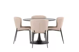 Valgomojo stalas Glade, Juoda + 4 kėdės Modesto, Pilka/Juoda