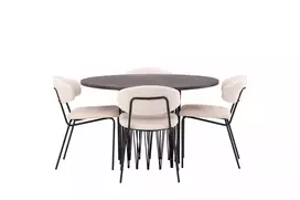 Valgomojo stalas Stone, Juoda/Moka + 4 kėdės Chico, Juoda/Balta