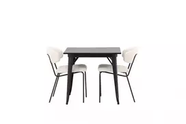 Valgomojo stalas Tempe, Juoda+2 kėdės Chico, Juoda/Balta Boucle