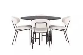 Valgomojo stalas Copenhagen, Juoda+4 kėdės Chico, Juoda/Balta Boucle