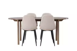 Valgomojo stalas Andy, 180x75cm, Medžio + 4 kėdės Polar Juoda/Beige
