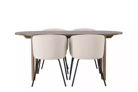 Valgomojo stalas Andy 180x75cm, Medžio+4 kėdės Berit, Juoda/ Beige Velvet
