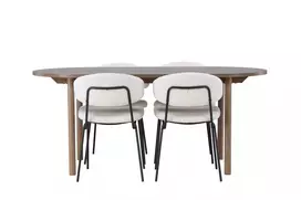 Valgomojo stalas Andy 180x75cm, Medžio+4 kėdės Chico, Juoda/Balta Boucle