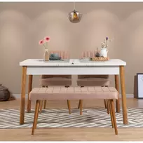 Ištraukiamas valgomojo stalo ir kėdžių rinkinys (4 dalys), Hanah Home, Atlanto pušis Baltas Akmuo, 120 x 77 x 75, cm
