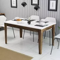 Valgomojo stalas, Hanah Home, graikinis riešutas Balta, 145 x 75 x 88, cm