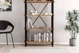 Knygų lentyna, Hanah Home, Atlanto pušis Juoda, 90 x 180 x 33,5, cm
