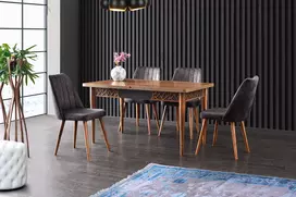 Ištraukiamas valgomasis stalas, Hanah Home, graikinis riešutas Antracitas, 130 x 75 x 80, cm