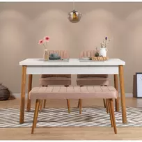 Stalo ir kėdžių rinkinys (4 dalys), Hanah Home, Atlanto pušis Baltas Akmuo, 120 x 77 x 75, cm