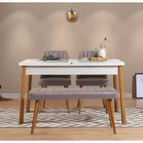 Ištraukiamas valgomojo stalo ir kėdžių rinkinys (4 dalys), Hanah Home, Atlanto pušis Baltas Pilka, 120 x 77 x 75, cm