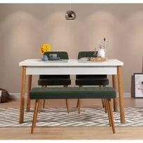 Stalo ir kėdžių rinkinys (4 dalys), Hanah Home, Atlanto pušis Baltas Žalia, 120 x 77 x 75, cm