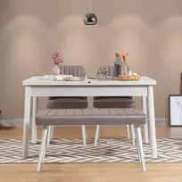 Ištraukiamas valgomojo stalo ir kėdžių komplektas (4 dalys), Hanah Home, baltas Pilka, 120 x 77 x 75, cm