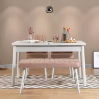 Ištraukiamas valgomojo stalo ir kėdžių komplektas (4 dalys), Hanah Home, baltas Akmuo, 120 x 77 x 75, cm