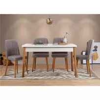 Stalo ir kėdžių rinkinys (5 dalys), Hanah Home, Atlanto pušis Baltas Pilka, 120 x 77 x 75, cm