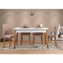 Stalo ir kėdžių rinkinys (5 dalys), Hanah Home, Atlanto pušis Baltas Akmuo, 120 x 77 x 75, cm
