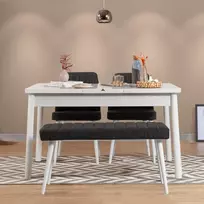 Ištraukiamas valgomojo stalo ir kėdžių komplektas (4 dalys), Hanah Home, baltas Antracitas, 120 x 77 x 75, cm