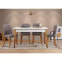 Ištraukiamas valgomojo stalo ir kėdžių komplektas (5 dalys), Hanah Home, Atlanto pušis Baltas Pilka, 120 x 77 x 75, cm