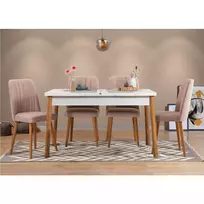 Ištraukiamas valgomojo stalo ir kėdžių komplektas (5 dalys), Hanah Home, Atlanto pušis Baltas Akmuo, 120 x 77 x 75, cm