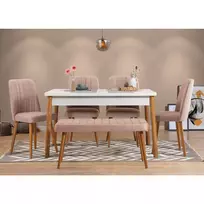 Stalo ir kėdžių rinkinys (6 dalys), Hanah Home, Atlanto pušis Baltas Akmuo, 120 x 77 x 75, cm