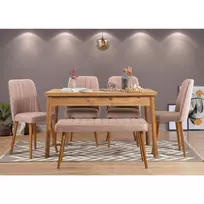 Stalo ir kėdžių rinkinys (6 dalys), Hanah Home, Atlanto pušis Akmuo, 120 x 77 x 75, cm