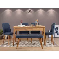 Stalo ir kėdžių rinkinys (6 dalys), Hanah Home, Atlanto pušis Tamsiai mėlyna, 120 x 77 x 75, cm