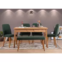 Stalo ir kėdžių rinkinys (6 dalys), Hanah Home, Atlanto pušis Žalia, 120 x 77 x 75, cm