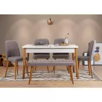 Ištraukiamas valgomojo stalo ir kėdžių rinkinys (6 dalys), Hanah Home, Atlanto pušis Baltas Pilka, 120 x 77 x 75, cm