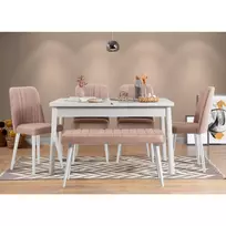 Ištraukiamas valgomojo stalo ir kėdžių rinkinys (6 dalys), Hanah Home, baltas Akmuo, 120 x 77 x 75, cm