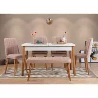 Ištraukiamas valgomojo stalo ir kėdžių rinkinys (6 dalys), Hanah Home, Atlanto pušis Baltas Akmuo, 120 x 77 x 75, cm