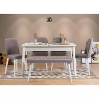 Ištraukiamas valgomojo stalo ir kėdžių rinkinys (6 dalys), Hanah Home, baltas Pilka, 120 x 77 x 75, cm