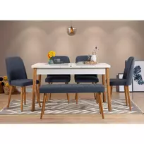 Ištraukiamas valgomojo stalo ir kėdžių rinkinys (6 dalys), Hanah Home, Atlanto pušis Tamsiai mėlyna, 120 x 77 x 75, cm
