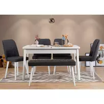 Ištraukiamas valgomojo stalo ir kėdžių rinkinys (6 dalys), Hanah Home, baltas Antracitas, 120 x 77 x 75, cm
