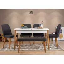 Ištraukiamas valgomojo stalo ir kėdžių rinkinys (6 dalys), Hanah Home, Atlanto pušis Baltas Antracitas, 120 x 77 x 75, cm