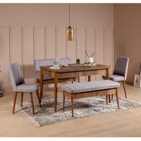 Ištraukiamas valgomojo stalo ir kėdžių rinkinys (5 vnt.), Hanah Home, graikinis riešutas Soho, 130 x 77 x 80, cm