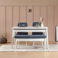 Ištraukiamas valgomojo stalo ir kėdžių rinkinys (5 vnt.), Hanah Home, baltas Tamsiai mėlyna, 130 x 77 x 80, cm