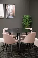 „Plaza“ apvalus valgomojo stalas - juodas / juodas - ø100*H75 + aksominė valgomojo kėdė, velvetinė - rožinė / juoda _4