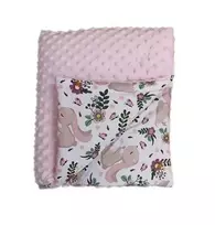 Blanket - 664- with filling - MINKY / COTTON  - size 75x90 - PINK