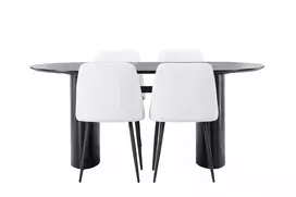 Valgomojo stalas Isolde 180*75 - juodas / juodas MDF + naktinė valgomojo kėdė - juoda / balta PU _4