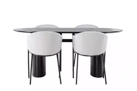 Valgomojo stalas Isolde 180*75 - Juodas / Juodas MDF + Valgomojo kėdė Evelina - Juoda / Šviesiai pilka Velvet _4