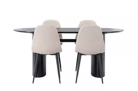 Valgomojo stalas Isolde 180*75 - Juodas / Juodas MDF + Valgomojo kėdė Polar - Juoda / Beige Boucle _4