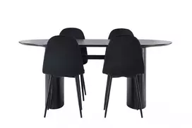 Valgomojo stalas Isolde 180*75 - juodas / juodas MDF + valgomojo kėdė Polar - juodos kojos / juodas aksomas _4